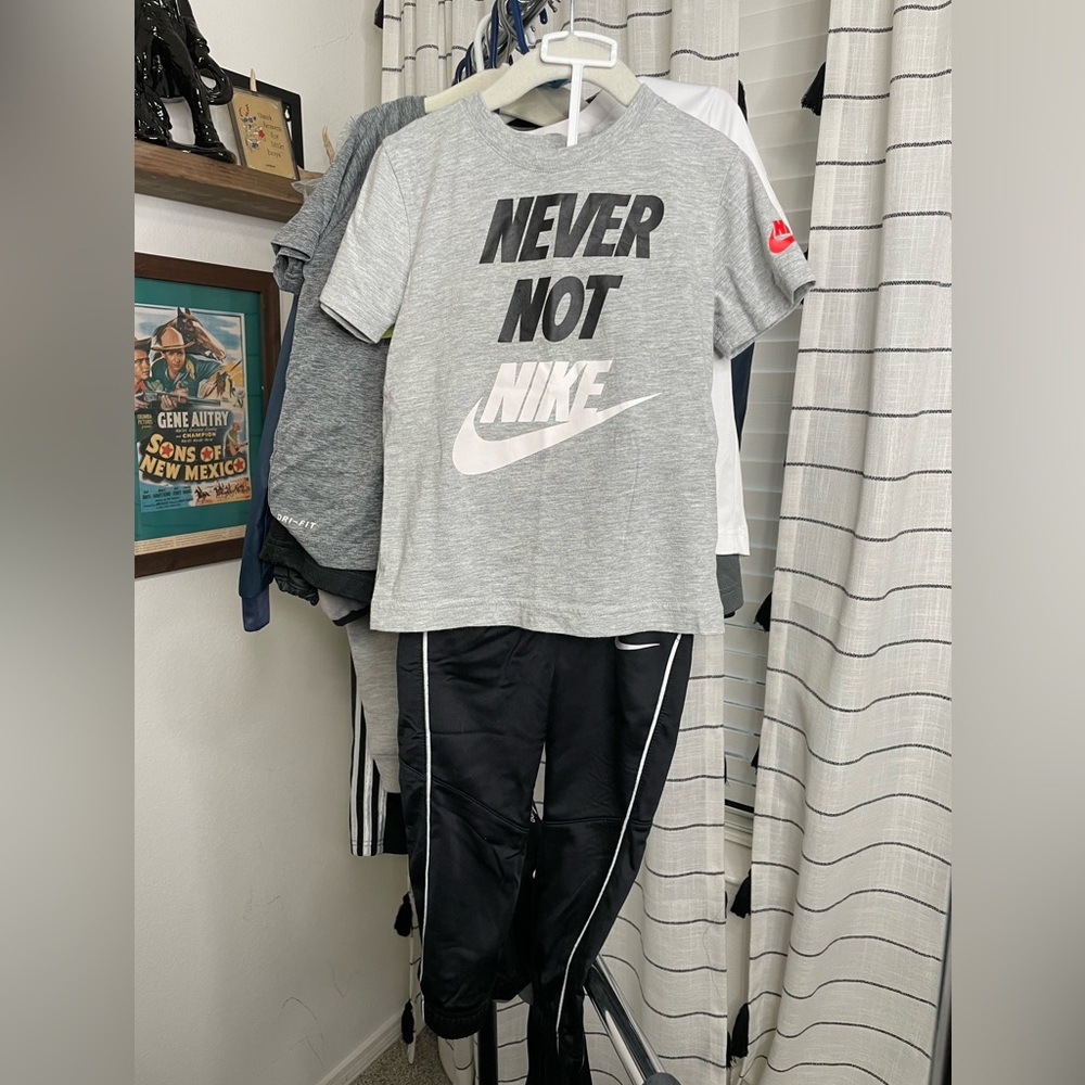Boys Nike black, grey and white pant set.